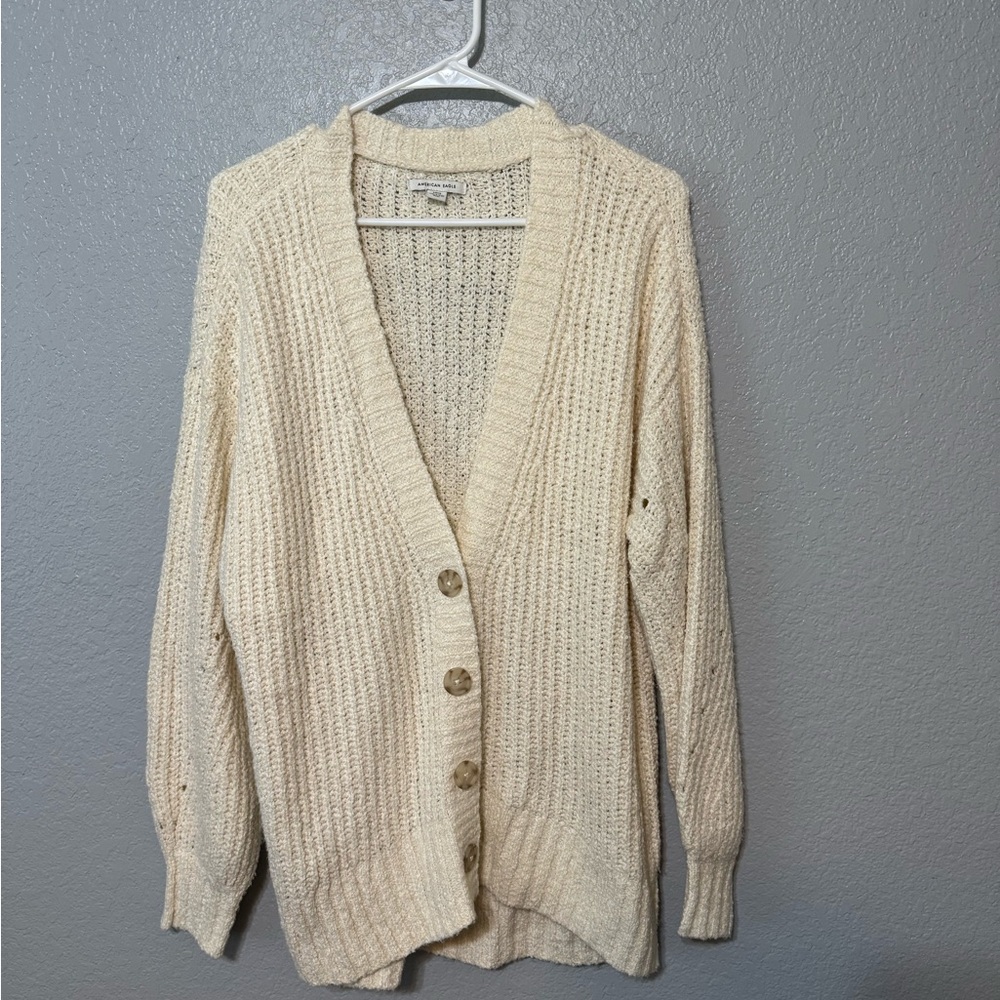 American Eagle Cream Cardigan Small Oversized Fit